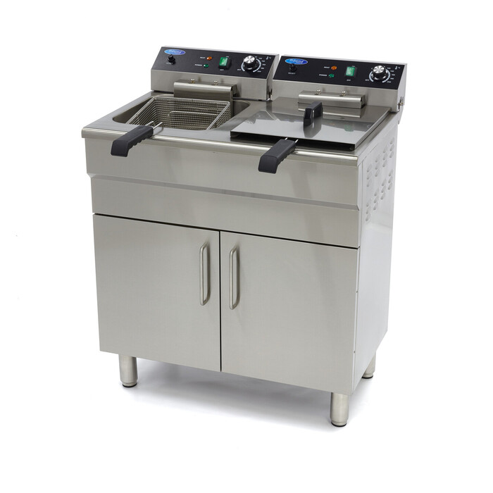 Deep Fryer - 2 x 16L - 2 Baskets - with Drain Tap and Stand - 400V Deep Fryer - 2 x 16L - 2 Baskets - with Drain Tap and Stand - 400V