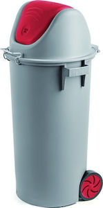 Γκρι κάδος με αιωρούμενο καπάκι κοκκινο και ρόδες 80 L ΚΠ85Κ