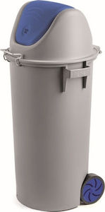 Γκρι κάδος με αιωρούμενο καπάκι μπλέ και ρόδες 80 L ΚΠ85Μ