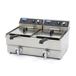 Deep Fryer - 2 x 16L - 2 Baskets - with Drain Tap
